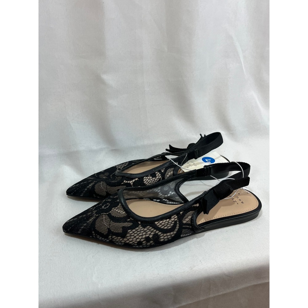 A New Day Womens Black Lace Pointed Toe Slingback Flats with Bow Size 7 NEW